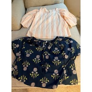 Lot Of 2 Women's Cotton Blouses Small Flutter And Bell Sleeves